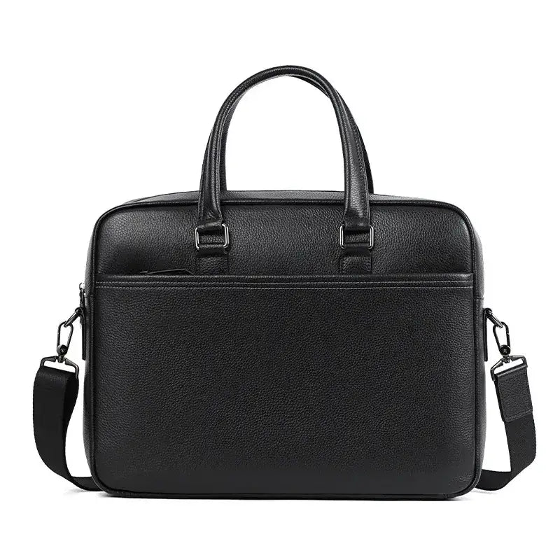 Black Leather Business Briefcase - Black - Black Leather Business Briefcase