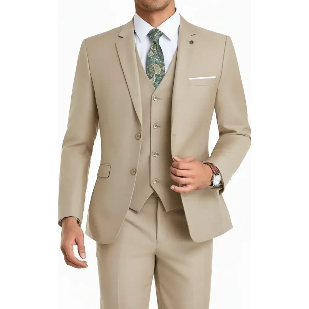 Men’s Refined Three-Piece Suit – Old Money Edition - Beige / S - Men’s Refined Three-Piece Suit – Old Money Edition