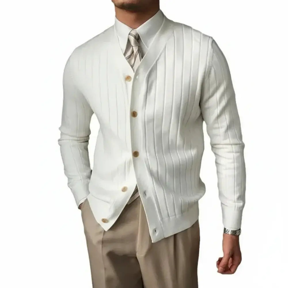 Regent Ribbed Knit Cardigan – Old Money Edition - Branco / S - Regent Ribbed Knit Cardigan – Old Money Edition