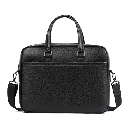 Black Leather Business Briefcase - Black - Black Leather Business Briefcase