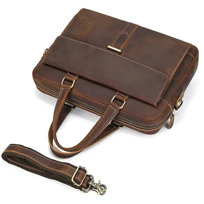 Full-Grain Leather Briefcase — The Harrington Edition - Brown - Full-Grain Leather Briefcase — The Harrington Edition