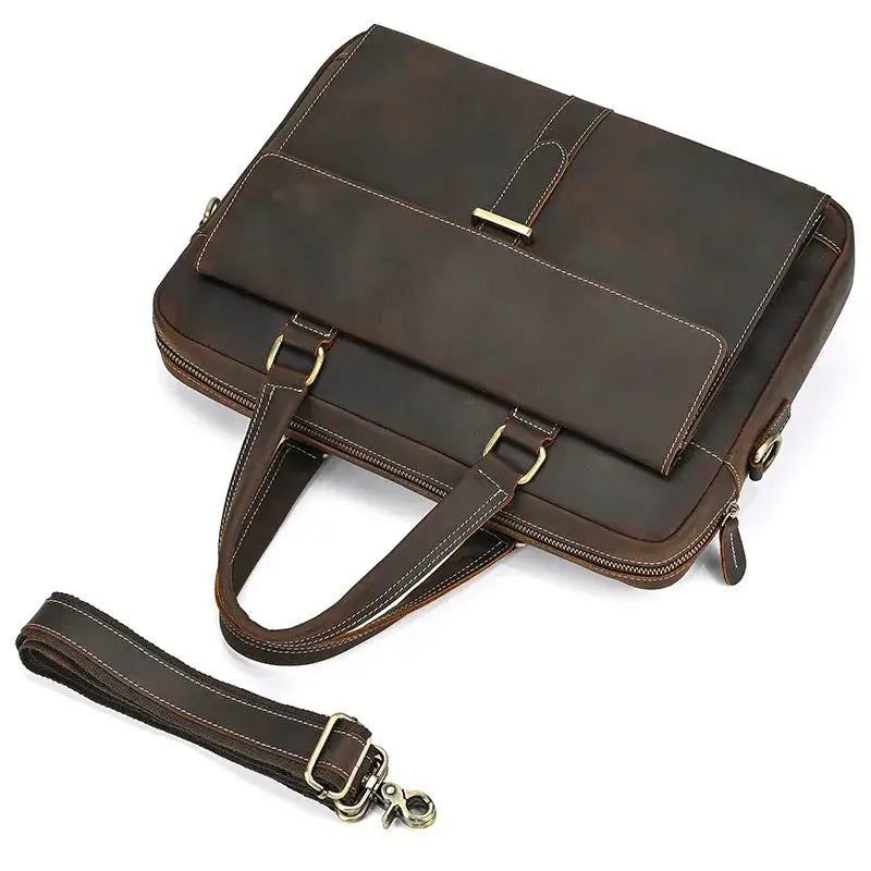 Full-Grain Leather Briefcase — The Harrington Edition - Dark Brown - Full-Grain Leather Briefcase — The Harrington