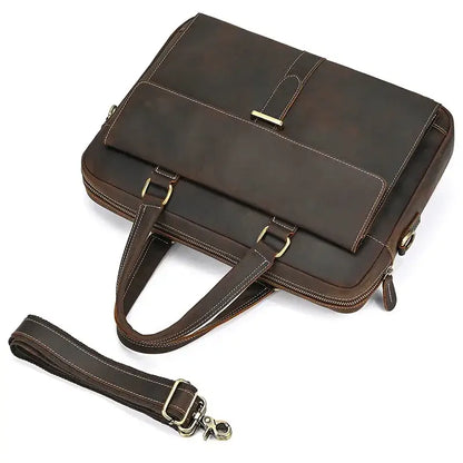 Full-Grain Leather Briefcase — The Harrington Edition - Dark Brown - Full-Grain Leather Briefcase — The Harrington