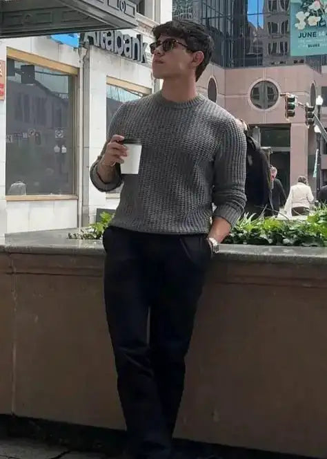 Gray textured knit sweater