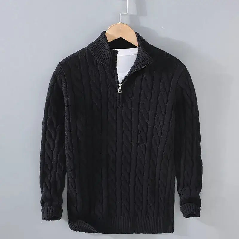 Heritage Cable-Knit Quarter Zip Sweater - Black / S - Heritage Cable-Knit Quarter Zip Sweater