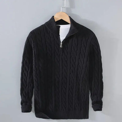 Heritage Cable-Knit Quarter Zip Sweater - Black / S - Heritage Cable-Knit Quarter Zip Sweater