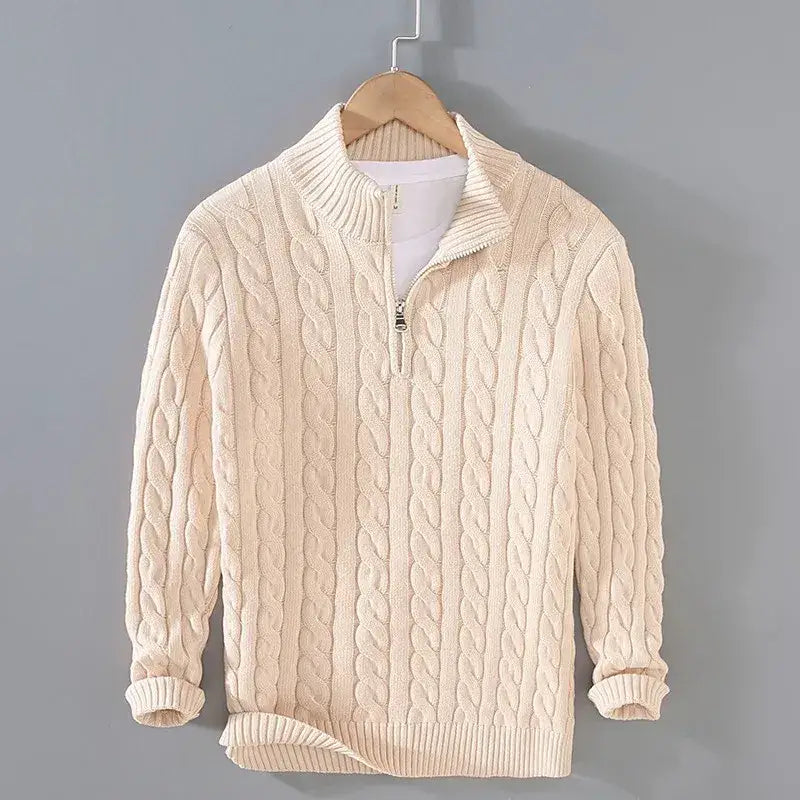 Heritage Cable-Knit Quarter Zip Sweater - cream / S - Heritage Cable-Knit Quarter Zip Sweater