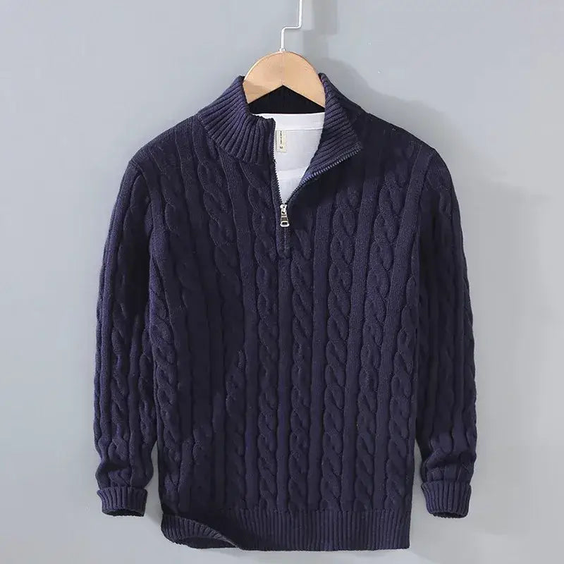Heritage Cable-Knit Quarter Zip Sweater - Navy / S - Heritage Cable-Knit Quarter Zip Sweater