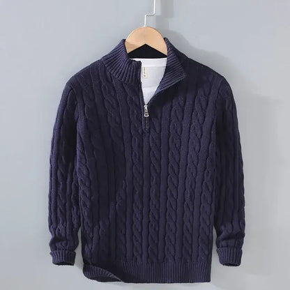 Heritage Cable-Knit Quarter Zip Sweater - Navy / S - Heritage Cable-Knit Quarter Zip Sweater