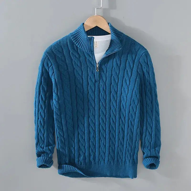 Heritage Cable-Knit Quarter Zip Sweater - Teal Blue / M - Heritage Cable-Knit Quarter Zip Sweater