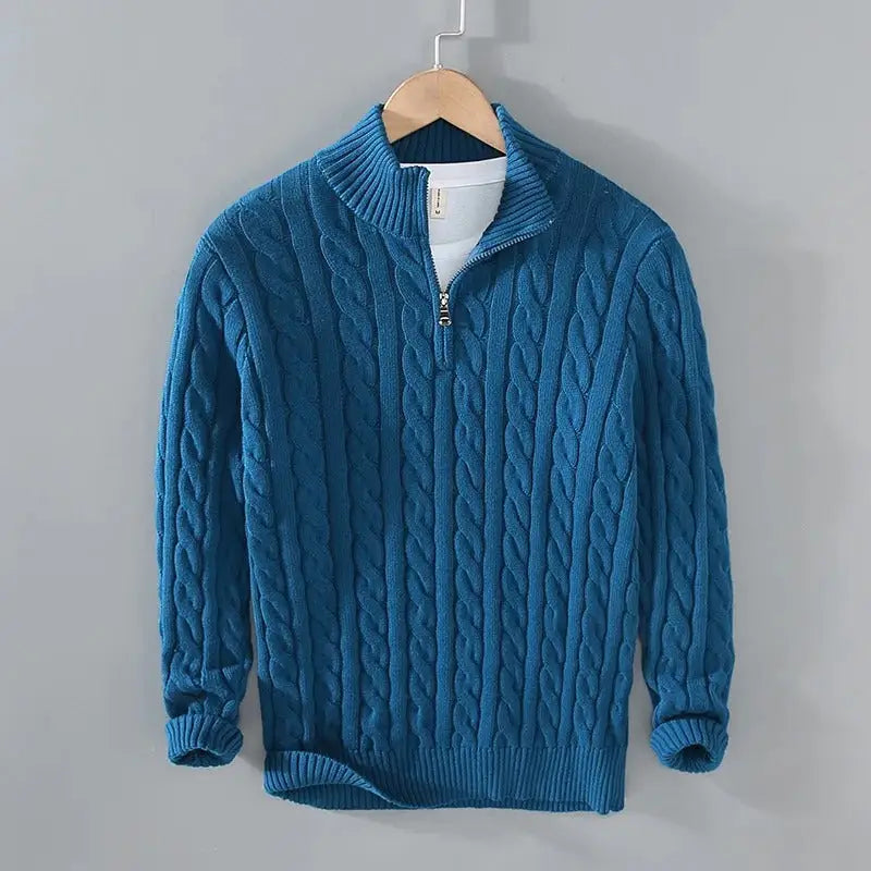 Heritage Cable-Knit Quarter Zip Sweater - Teal Blue / S - Heritage Cable-Knit Quarter Zip Sweater