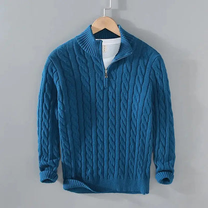Heritage Cable-Knit Quarter Zip Sweater - Teal Blue / S - Heritage Cable-Knit Quarter Zip Sweater