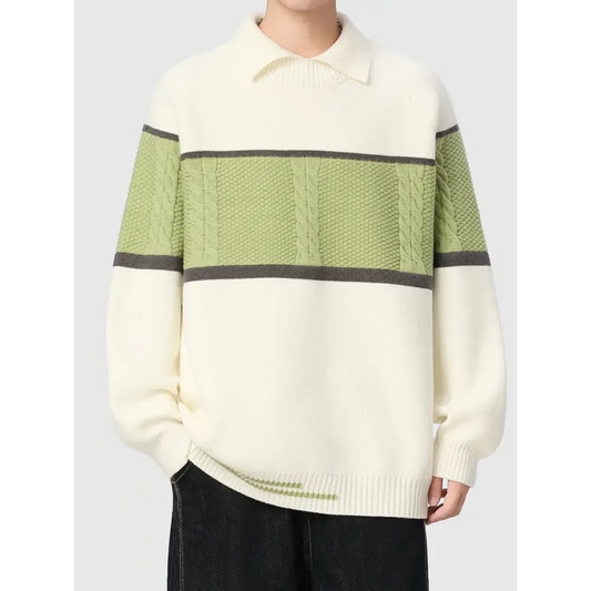 Heritage Stripe Polo Knit Sweater - White / S - Heritage Stripe Polo Knit Sweater