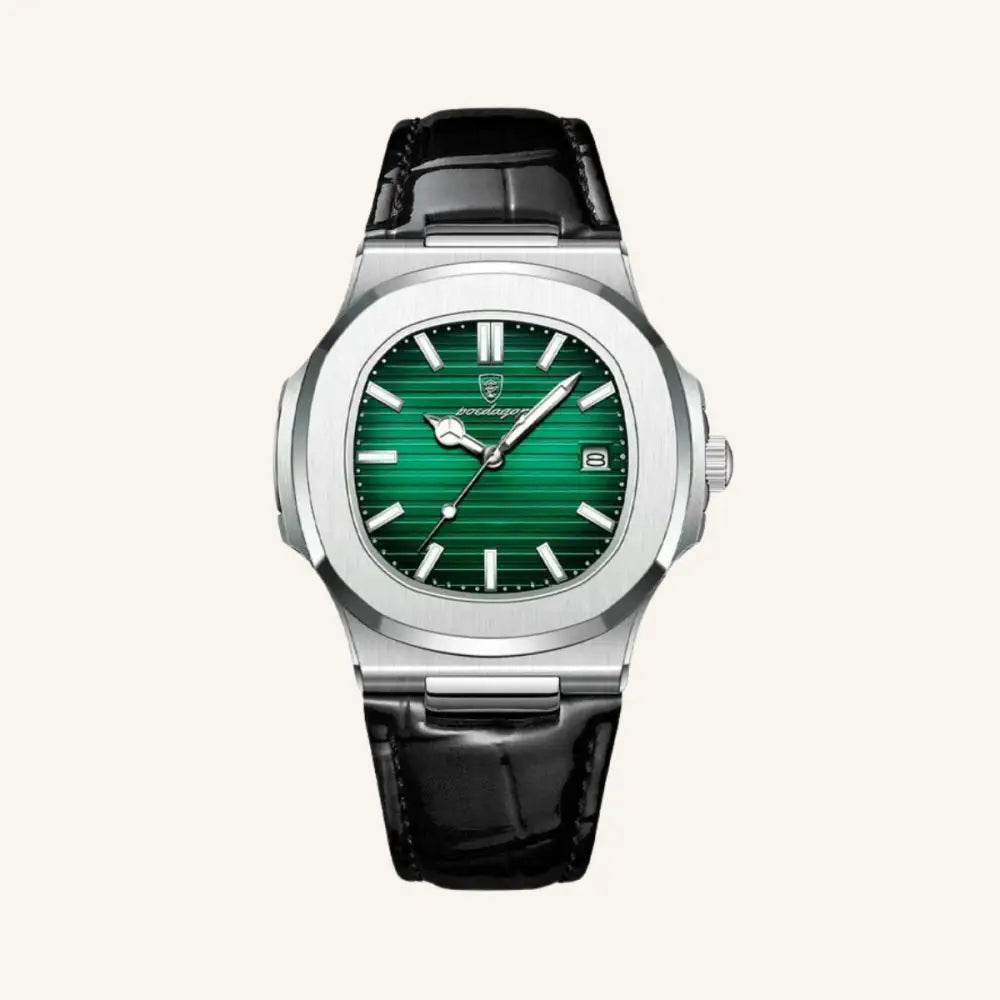 Men’s Black Leather Watch – Westline Luxe - Green - Men’s Black Leather Watch – Westline Luxe