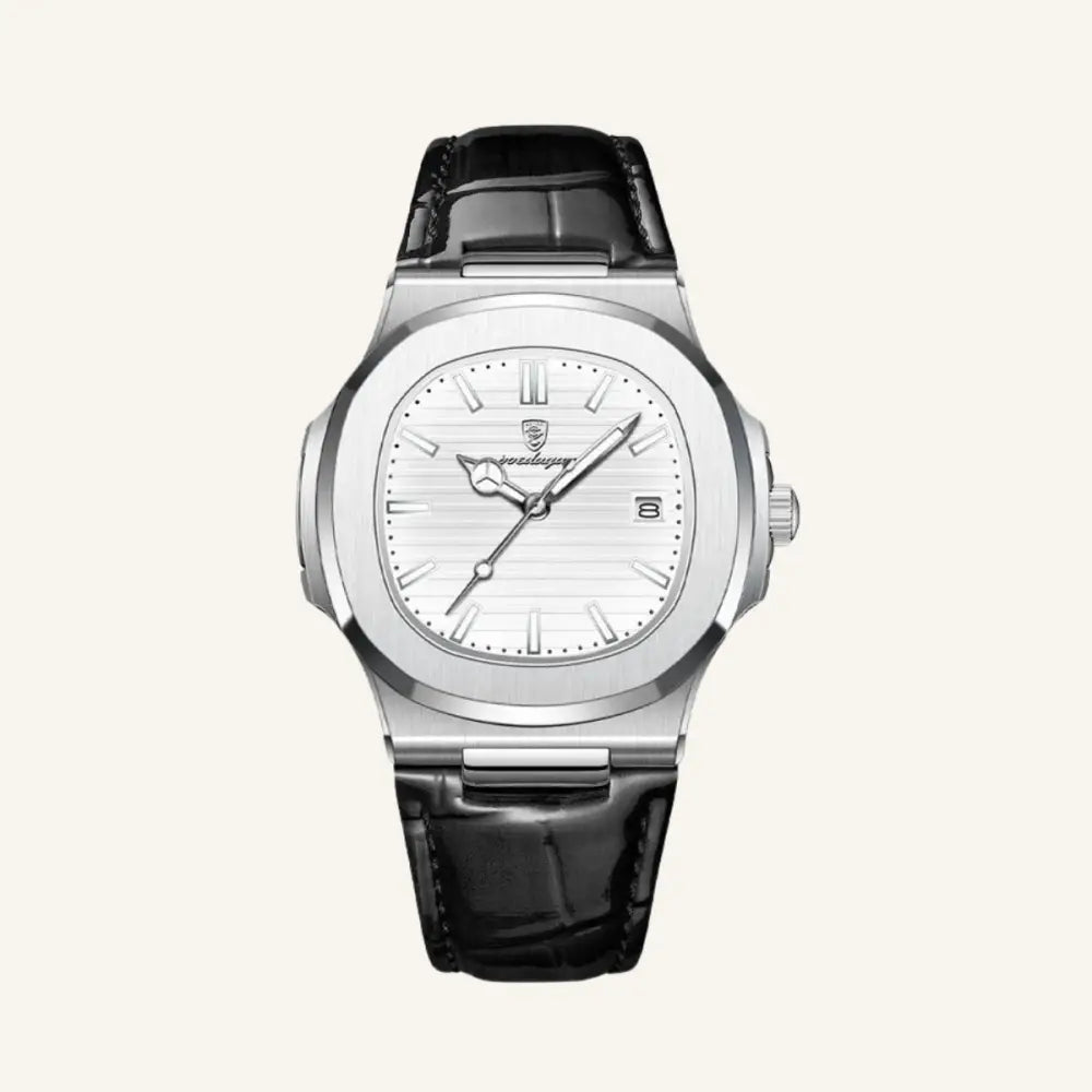 Men’s Black Leather Watch – Westline Luxe - White - Men’s Black Leather Watch – Westline Luxe