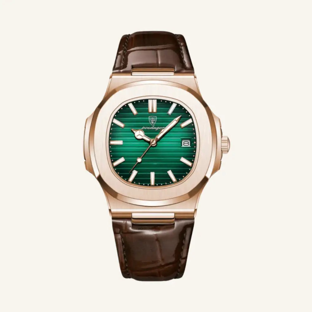 Men’s Brown Leather Watch – Westline Luxe - Green - Men’s Brown Leather Watch – Westline Luxe