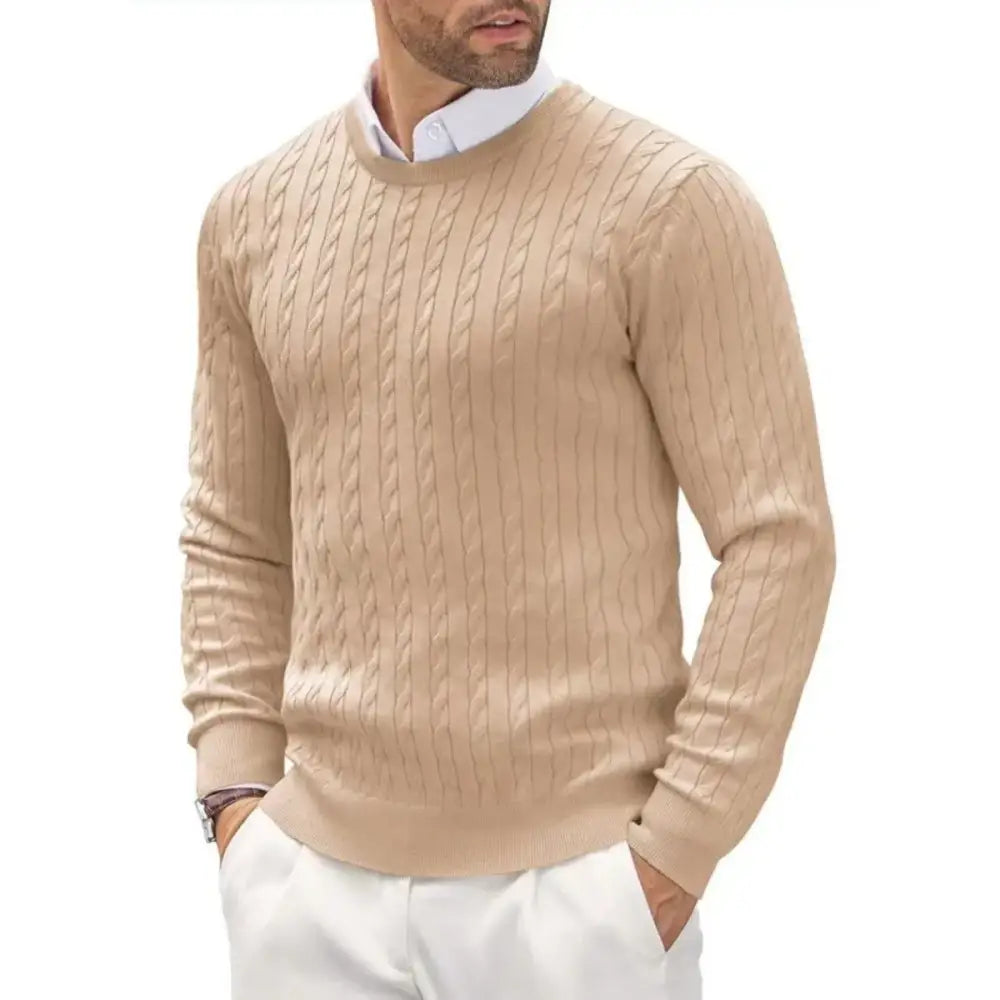 Men’s Cable Knit Crewneck Sweater – Old Money Classic - cream / S - Men’s Sweater