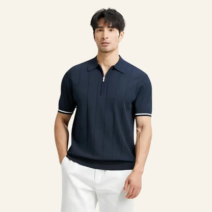Men’s Half-Zip Polo Shirt – Old Money Valence - Navy Blue / S - Men’s Half-Zip Polo Shirt – Old Money Valence