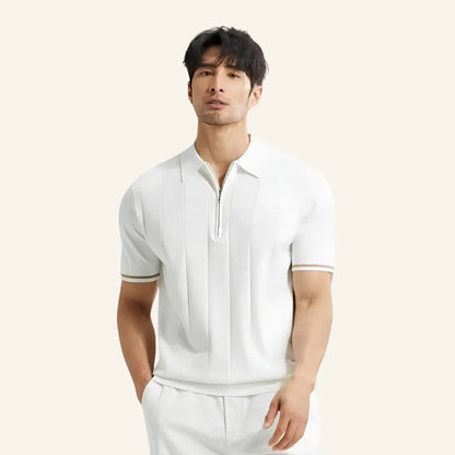 Men’s Half-Zip Polo Shirt – Old Money Valence - White / S - Men’s Half-Zip Polo Shirt – Old Money Valence