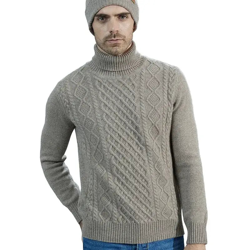 Men’s Heritage Cable Turtleneck Sweater – Old Money Essential - Ash Gray / S - Men’s Heritage Cable Turtleneck Sweater