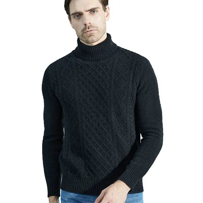 Men’s Heritage Cable Turtleneck Sweater – Old Money Essential - Black / S - Men’s Heritage Cable Turtleneck Sweater –