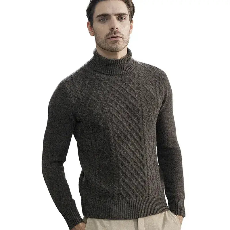 Men’s Heritage Cable Turtleneck Sweater – Old Money Essential - Brown / S - Men’s Heritage Cable Turtleneck Sweater –