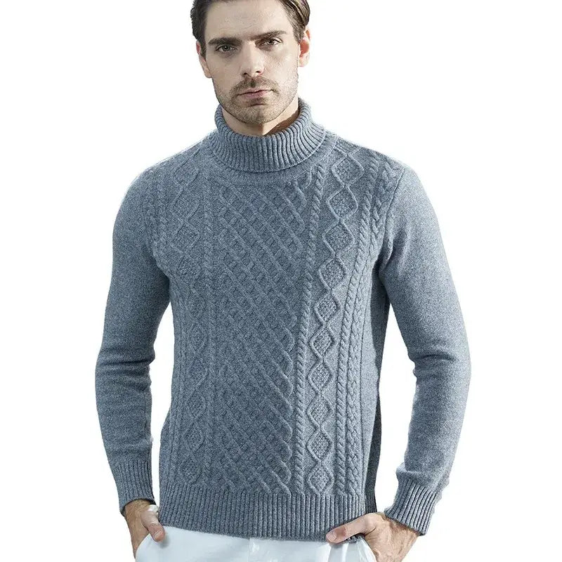 Men’s Heritage Cable Turtleneck Sweater – Old Money Essential - Silver / S - Men’s Heritage Cable Turtleneck Sweater –
