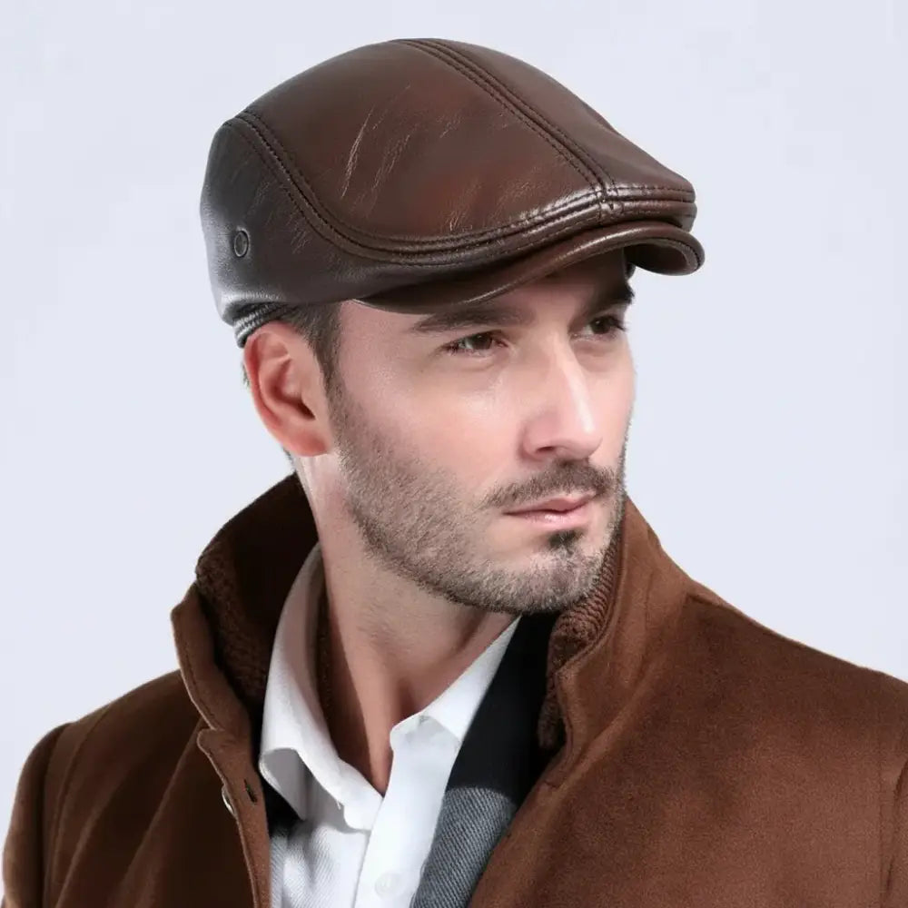 Men’s Heritage Leather Ivy Cap – Old Money Essential - Marrom / XXL 59–60 CM - Men’s Leather Flat Cap