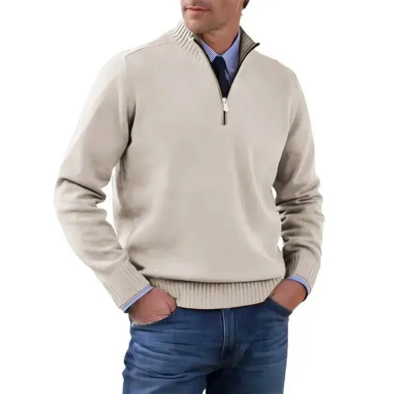 Men’s Heritage Quarter-Zip Knit Sweater – Old Money Essential - Beige / S - Men’s Heritage Quarter-Zip Knit Sweater –