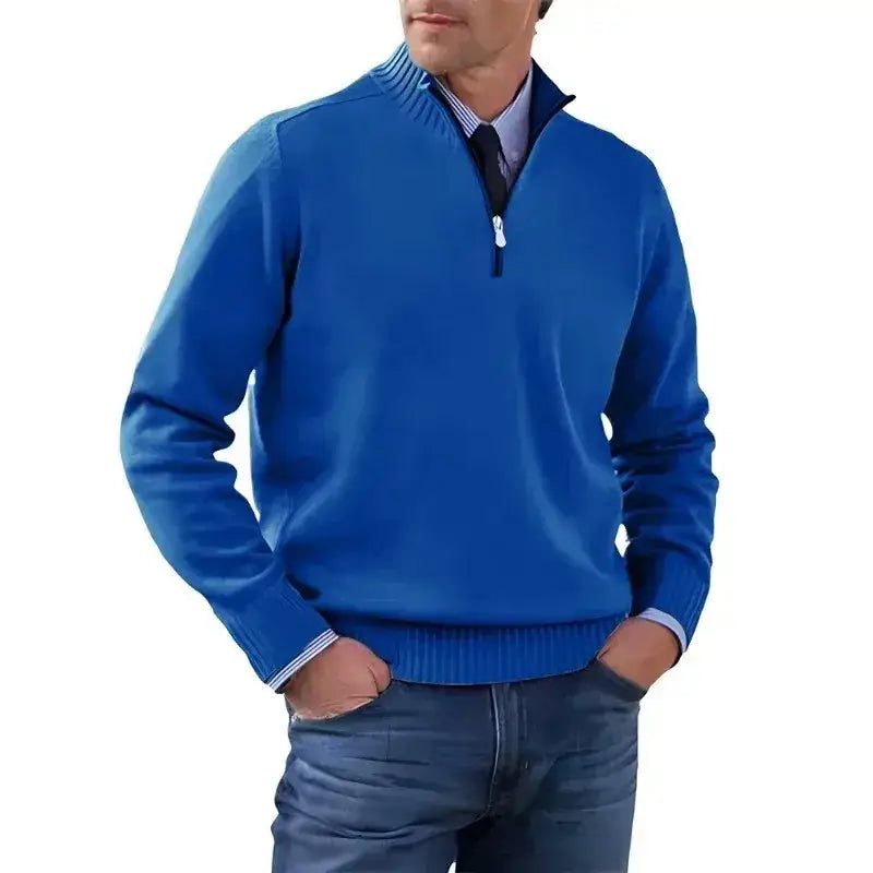 Men’s Heritage Quarter-Zip Knit Sweater – Old Money Essential - Blue / S - Men’s Heritage Quarter-Zip Knit Sweater –