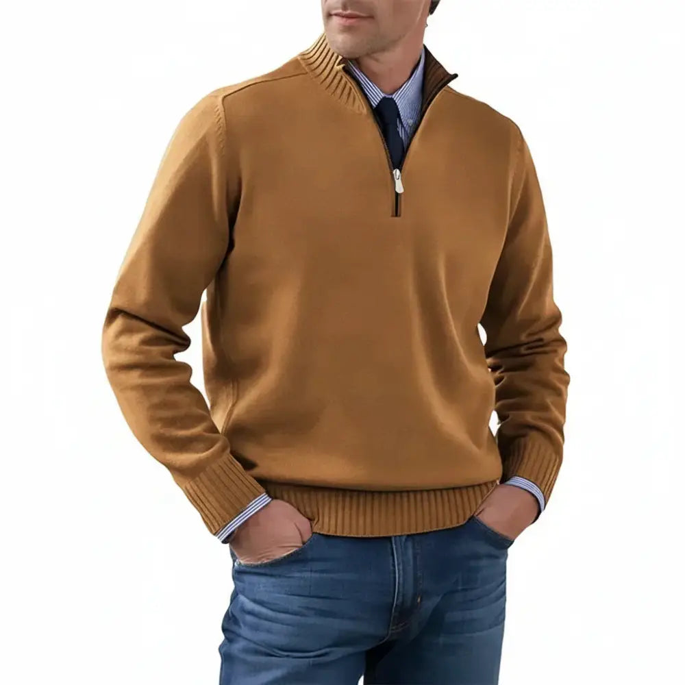 Men’s Heritage Quarter-Zip Knit Sweater – Old Money Essential - Brown / S - Men’s Heritage Quarter-Zip Knit Sweater –