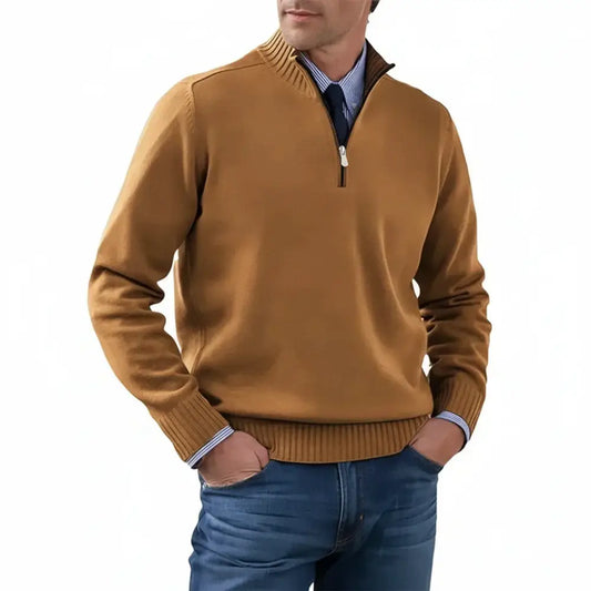 Men’s Heritage Quarter-Zip Knit Sweater – Old Money Essential - Brown / S - Men’s Heritage Quarter-Zip Knit Sweater –