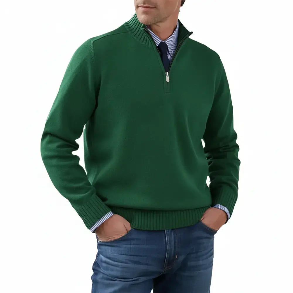 Men’s Heritage Quarter-Zip Knit Sweater – Old Money Essential - Dark Green / S - Men’s Heritage Quarter-Zip Knit
