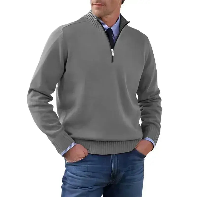 Men’s Heritage Quarter-Zip Knit Sweater – Old Money Essential - Gray / S - Men’s Heritage Quarter-Zip Knit Sweater –