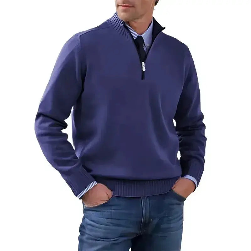 Men’s Heritage Quarter-Zip Knit Sweater – Old Money Essential - Navy Blue / S - Men’s Heritage Quarter-Zip Knit Sweater