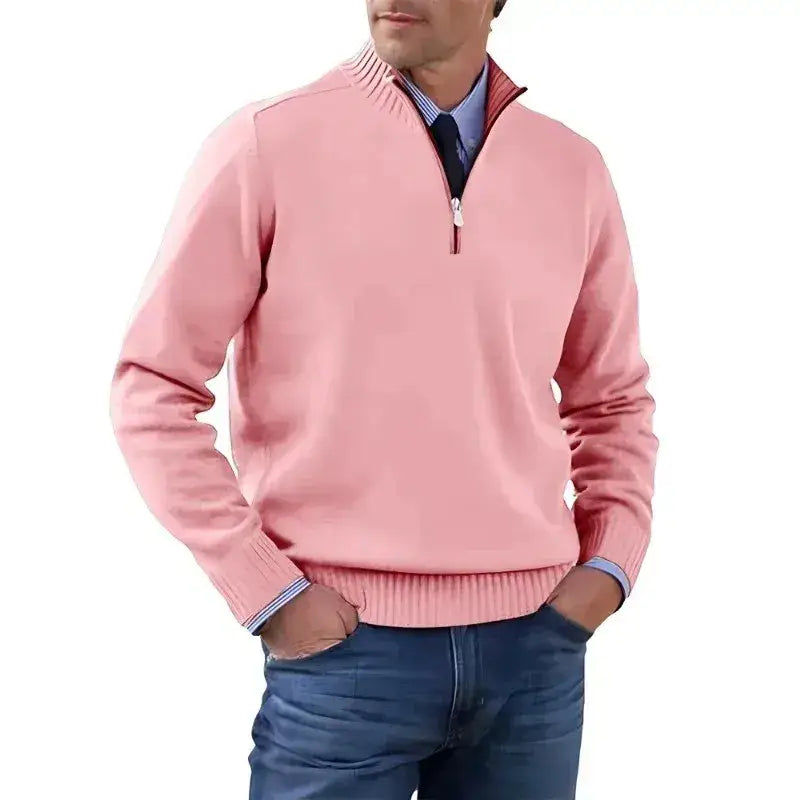 Men’s Heritage Quarter-Zip Knit Sweater – Old Money Essential - Pink / S - Men’s Heritage Quarter-Zip Knit Sweater –