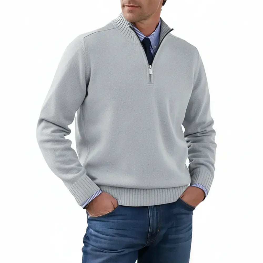 Men’s Heritage Quarter-Zip Knit Sweater – Old Money Essential - Silver / S - Men’s Heritage Quarter-Zip Knit Sweater –