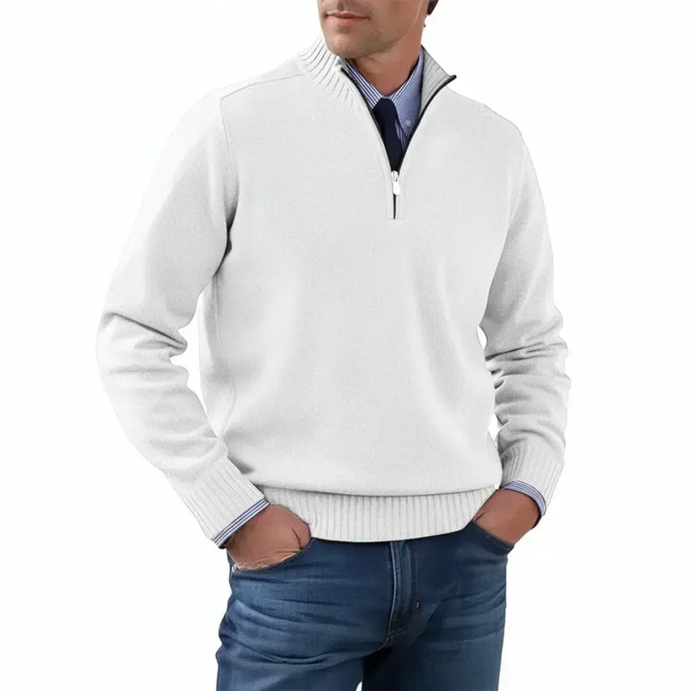 Men’s Heritage Quarter-Zip Knit Sweater – Old Money Essential - White / S - Men’s Heritage Quarter-Zip Knit Sweater –
