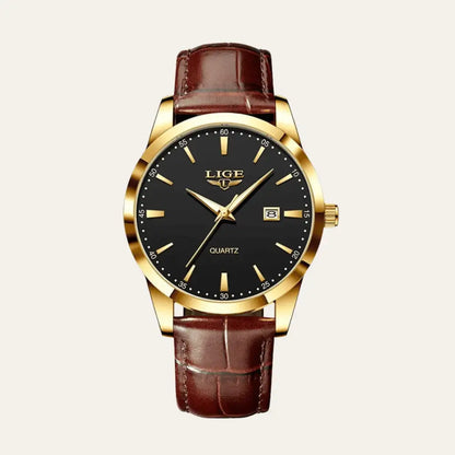 Men’s Leather Watch – Santerro - Black and Gold - Men’s Leather Watch – Santerro