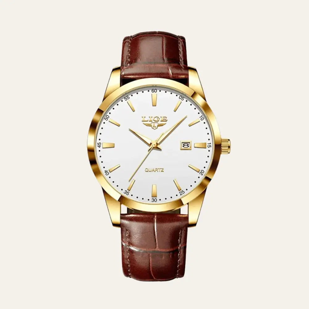 Men’s Leather Watch – Santerro - White and Gold - Men’s Leather Watch – Santerro