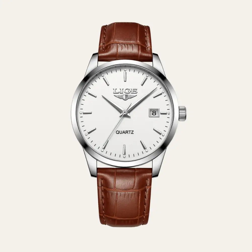 Men’s Leather Watch – Santerro - White and Silver - Men’s Leather Watch – Santerro