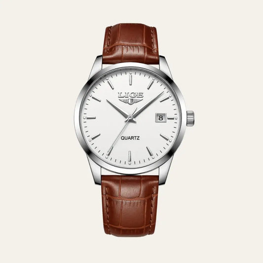 Men’s Leather Watch – Santerro - White and Silver - Men’s Leather Watch – Santerro