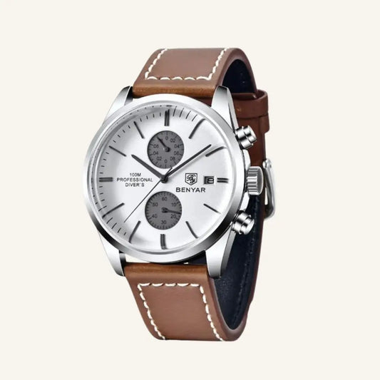 Men’s Leather Watch - White - Men’s Leather Watch – Westline Classic
