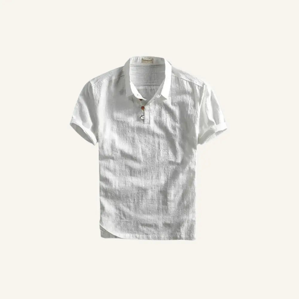 Men’s Linen Polo Shirt – Salerno - White / S - Men’s Linen Polo Shirt – Salerno