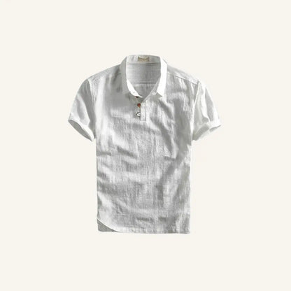 Men’s Linen Polo Shirt – Salerno - White / S - Men’s Linen Polo Shirt – Salerno