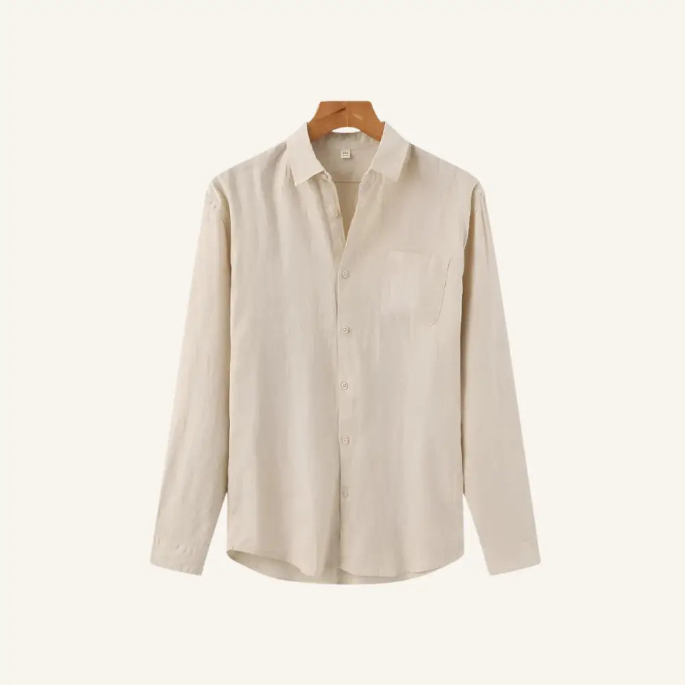 Men’s Long Sleeve Linen Shirt – Milford - Beige / S - Men’s Long Sleeve Linen Shirt – Milford