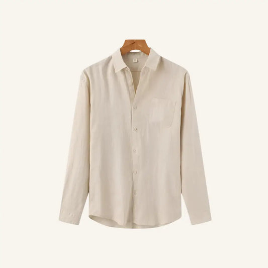 Men’s Long Sleeve Linen Shirt – Milford - Beige / S - Men’s Long Sleeve Linen Shirt – Milford