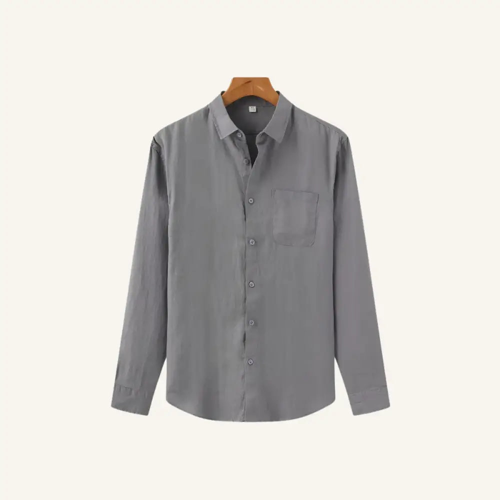 Men’s Long Sleeve Linen Shirt – Milford - Gray / S - Men’s Long Sleeve Linen Shirt – Milford