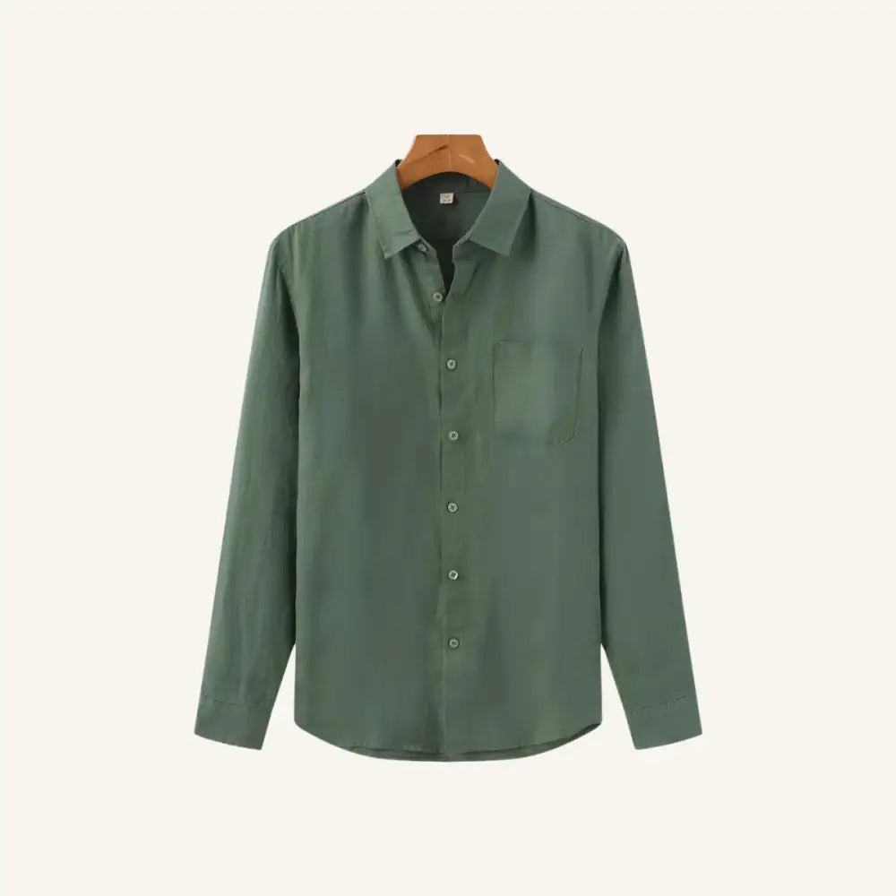 Men’s Long Sleeve Linen Shirt – Milford - Green / S - Men’s Long Sleeve Linen Shirt – Milford