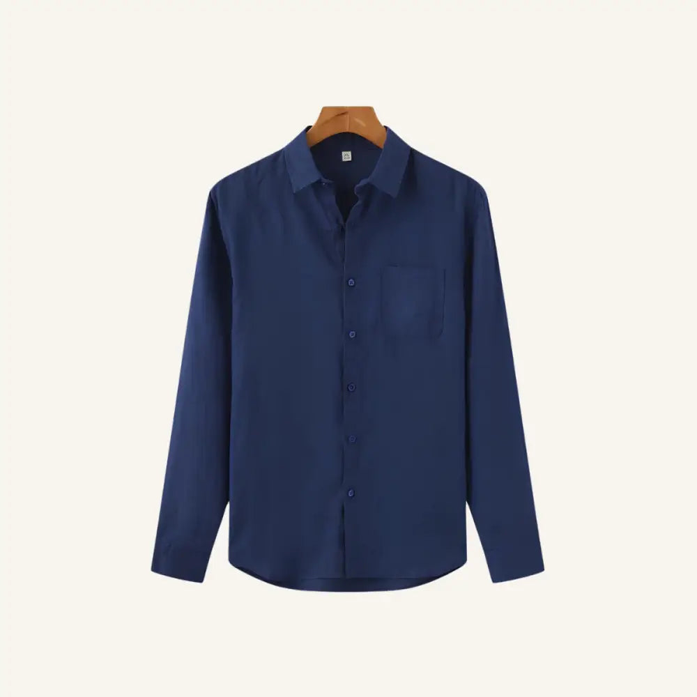Men’s Long Sleeve Linen Shirt – Milford - Navy Blue / S - Men’s Long Sleeve Linen Shirt – Milford